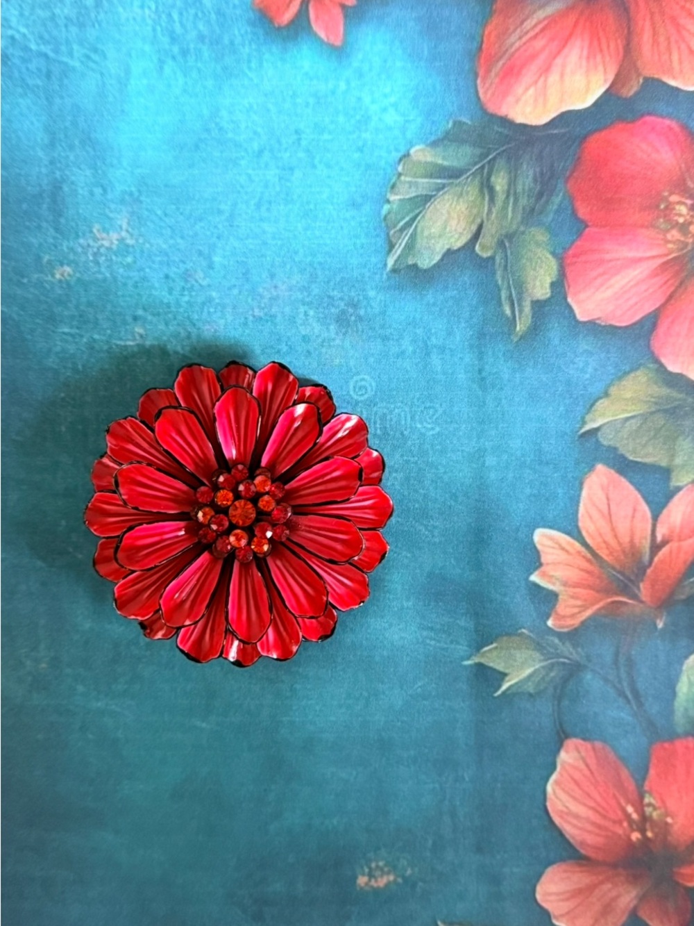Red Enamel Flower Brooch.